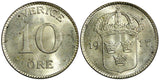 SWEDEN Gustaf V Silver 1917 W 10 Öre  WWI ISSUE UNC KM# 780 (21 911)