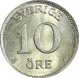 SWEDEN Gustaf V Silver 1938 G 10 Öre UNC KM# 780 (22 135)