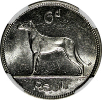 IRELAND Republic 1939 6 Pence NGC MS62 2 YEARS TYPE Irish Wolfhound KM# 13 (035)