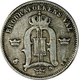 SWEDEN Oscar II Silver 1877 EB 50 Ore Mintage-149,000 RARE DATE KM# 740
