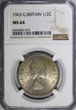 Great Britain Elizabeth II 1963 1/2 Crown NGC MS64 Light Toned KM# 907 (10)