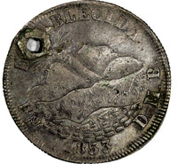 BOLIVIA Silver Proclamations 1853 2 soles Mint building Mountains Burnett-55C(6)