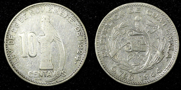 GUATEMALA Silver 1944 10 Centavos Guatemala City Mint KM# 239.1 (22 841)