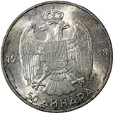 Yugoslavia Petar II Silver 1938 50 Dinara XF Condition KM# 24 (7165)