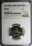 Sudan PROOF AH1388//1968 5 Ghirsh NGC PF67 Mintage-5,251 KM# 34.2 (027)