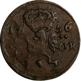 Sweden Charles X Gustav (1654-1660) Copper 1656 1/4 Ore KM# 211