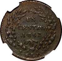 Mexico Copper 1863 SLP 1 Centavo San Luis Potosi NGC XF40 BN SCARCE KM#390.1 (2)