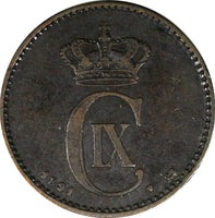 Denmark Christian IX Bronze 1891 CS 2 Øre 21mm KM# 793.1 (20 568)