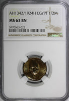Egypt Fuad I Bronze AH1342//1924 H 1/2 Millieme NGC MS63 BN KM# 330 (022)