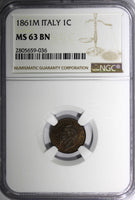 ITALY Vittorio Emanuele II Copper 1861 M Centesimo NGC MS63 BN KM# 1.1 (036)