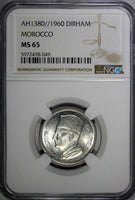Morocco Mohammed V Silver AH1380 // 1960 1 Dirham NGC MS65 TOP GRADED Y# 55 (49)