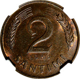 LATVIA Bronze 1939 2 Santimi NGC MS63 RB 1 YEAR TYPE Mint Luster KM# 11.2