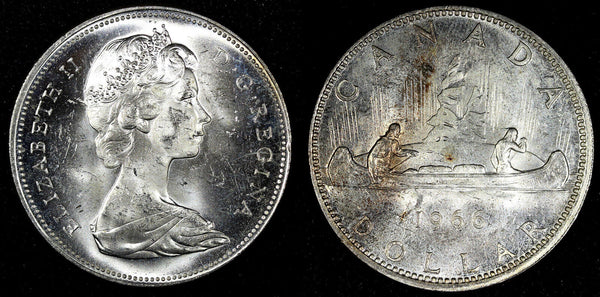 CANADA Elizabeth II Silver 1966 $1.00 Dollar  UNC KM# 64.1 (22 777)