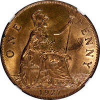 GREAT BRITAIN George V Bronze 1927 1 Penny NGC MS63 RB NICE RED KM# 826 (23)