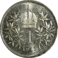 Austria Franz Joseph I Silver 1915 1 Corona High Grade KM# 2820 (18 640)