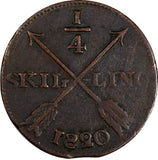 SWEDEN Carl XIV Johan Copper 1820 1/4 Skilling 26 mm  KM# 595 (471)