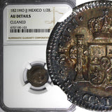 Mexico SPANISH COLONY Fernando VII Silver 1821 MO JJ 1/2 Real NGC AU DET. KM# 74