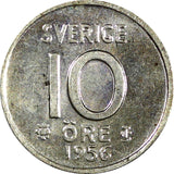 Sweden Gustaf VI SILVER 1956 10 Öre High Grade KM# 823 (22 094)