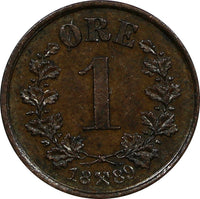 Norway Oscar II Bronze 1889 1 Ore XF Condition Norwegian Lion KM# 352