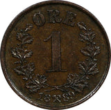 Norway Oscar II Bronze 1889 1 Ore XF Condition Norwegian Lion KM# 352