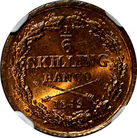 SWEDEN Oscar I Copper 1849 1/6 Skilling Mintage-536,544 NGC MS63 RB KM# 656
