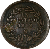 Mexico SECOND REPUBLIC Copper  1888/7 Mo 1 Centavo OVERDATE KM# 391.6