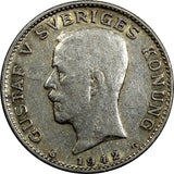 SWEDEN Gustaf V Silver 1942 G Krona KEY DATE RARE KM# 786.2  (20 610)