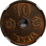 Finland Copper 1941 10 Pennia NGC MS64 RB HIGH GRADED   KM# 33.1  (143)