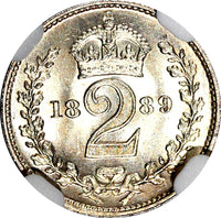 Great Britain Victoria Silver 1889 2 Pence Maundy NGC MS64 Mint-6,727 KM#771 (2)