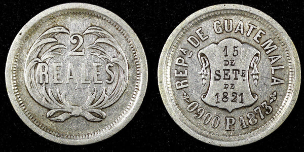 GUATEMALA Silver 1873 P  2 Reales 24mm Paz Duran KM# 149 (22 736)
