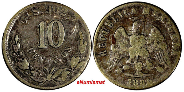 Mexico Silver 1880/70 10 Centavos OVERDATE KEY DATE VERY RARE KM# 403.5 (13 200)