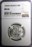 Mexico ESTADOS UNIDOS Silver 1944 M 50 Centavos NGC MS66 GEM BU KM# 447 (029)