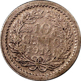 Netherlands Wilhelmina I  Silver 1914 10 Cents XF Toned  KM# 145 (8141)
