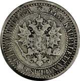 Finland Alexander II Silver 1866 S 1 Markka KM# 3.1 (19 632)