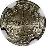 German States BAVARIA Ludwig I Silver 1854 1 Kreuzer NGC MS64 Toning KM#799 (06)