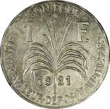Guadeloupe 1921 1 Franc Mintage-700,000 High Grade SCARCE KM# 46 (21 692)