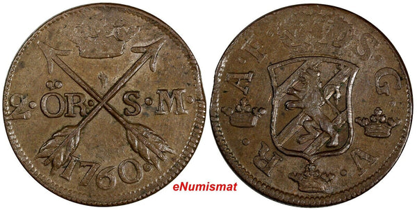 SWEDEN Gustaf IV Adolf (1802-1805) 1760 S.M.2 Ore Mintage-558,000 KM#461 (303)