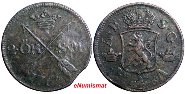 SWEDEN COPPER Adolf Frederick 1765 2 Ore,S.M    KM#461 (8615)