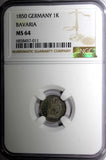 German States BAVARIA Silver 1850 1 Kreuzer NGC MS64 Toning KM# 799 (11)