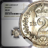 Great Britain Victoria Silver 1889 2 Pence Maundy NGC MS64 Mint-6,727 KM#771 (2)