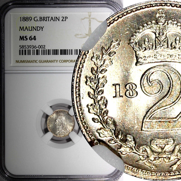 Great Britain Victoria Silver 1889 2 Pence Maundy NGC MS64 Mint-6,727 KM#771 (2)