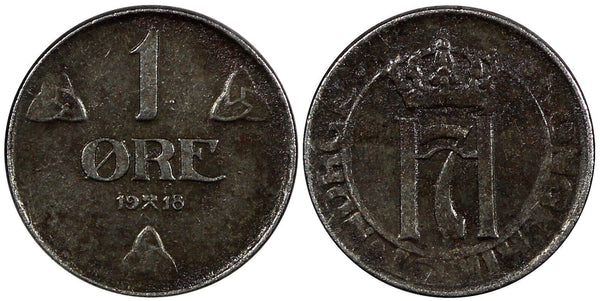 NORWAY Haakon VII Iron 1918 1 ORE WWI Issue SCARCE KM# 367a  (20 835)