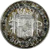 Spain Alfonso XIII Silver 1892/89 (92) PG-M 50 Centimos KM# 690