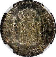 Spain Alfonso XIII SILVER 1901 (01) SMV Peseta NGC UNC DETAILS Toning KM# 706