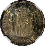 Spain Alfonso XIII SILVER 1901 (01) SMV Peseta NGC UNC DETAILS Toning KM# 706