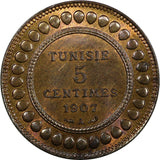 Tunisia Muhammad V Bronze AH1325//1907 A 5 Centimes Ch. UNC KM# 235 (20 585)