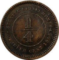 STRAITS SETTLEMENTS Bronze Edward VII 1905 1/4 Cent  SCARCE KM# 17