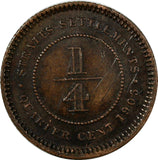 STRAITS SETTLEMENTS Bronze Edward VII 1905 1/4 Cent  SCARCE KM# 17