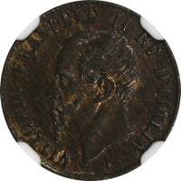 ITALY Vittorio Emanuele II Copper 1861-M Centesimo NGC MS63 BN KM# 1.1