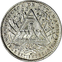 Nicaragua Silver 1887 H 5 Centavos Heaton's Mint 1 YEAR TYPE XF KM# 5 (21 661)